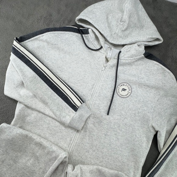 Fabletics Tops - Fabletics Light Grey Heathered Full Zip Hoodie Sweatshirt Jogger Pants Womens L